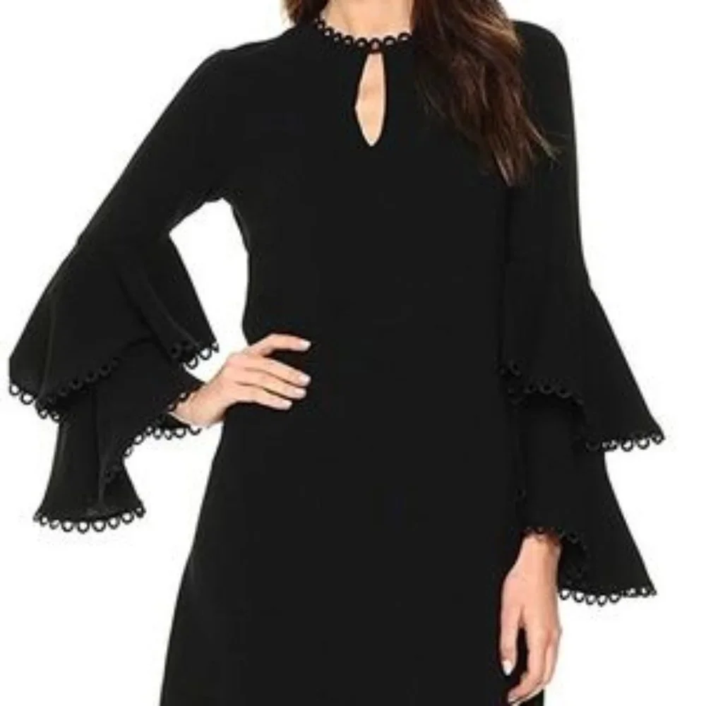 Shoshanna Laced Tiered Bell Sleeve Dress Black 8 - Picture 5 of 11